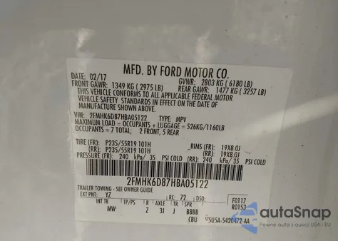 2017 Ford Flex Limited from USA, damaged, VIN 2FMHK6D87HBA05122